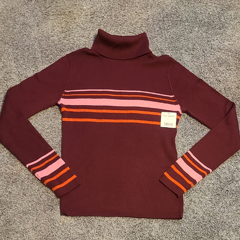 FREE PEOPLE Striped Turtleneck Sweater
